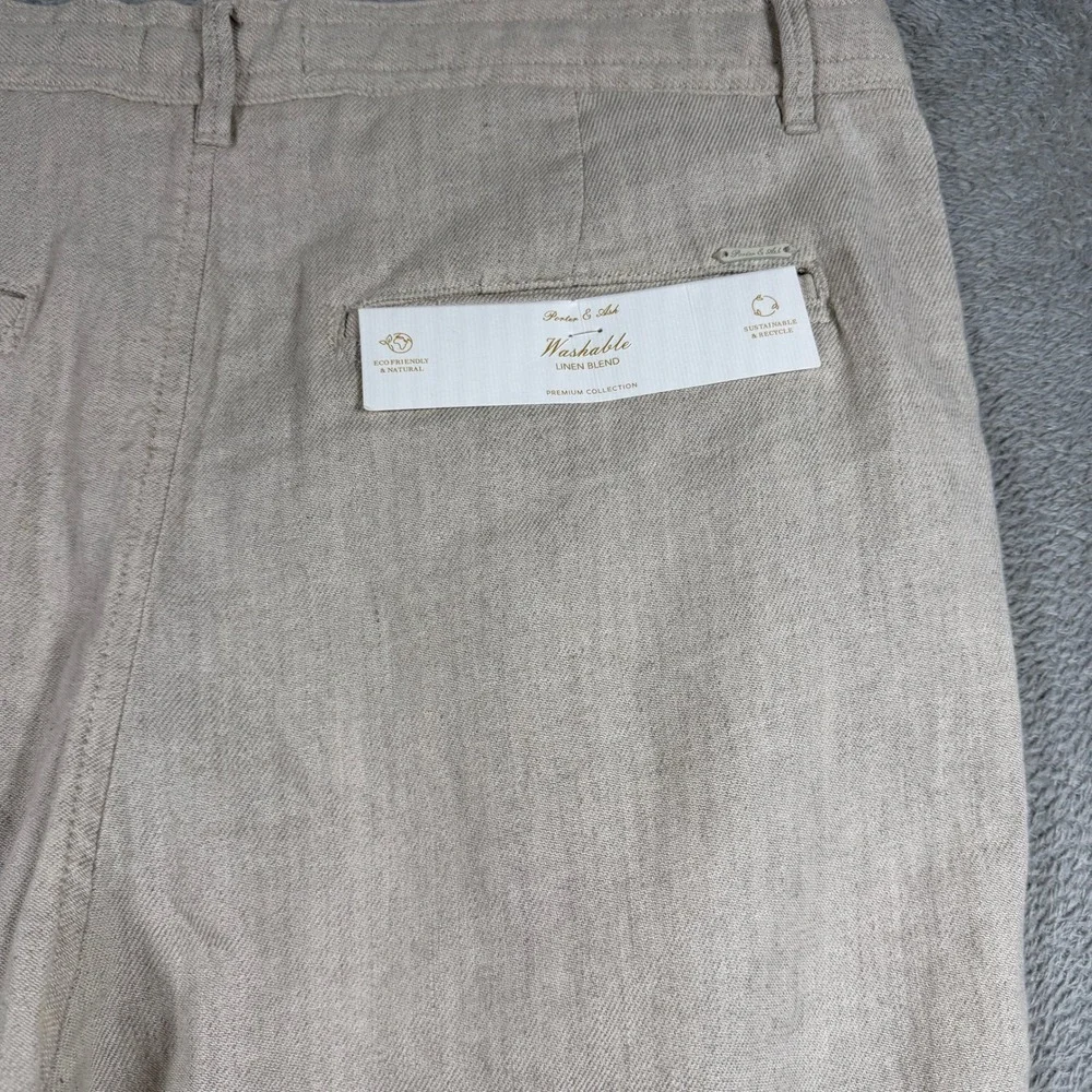 Porter & Ash Linen Blend Pants Mens 32 Beige Slim Fit Drawstring Summer NWT